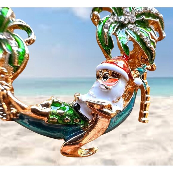 Palm tree Santa Brooch Pin New Beach Bound Coming to Coast Island Town V… - Picture 6 of 12